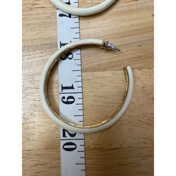 Kenneth Lane Gold & Ivory Hoop Earrings 2" Diameter Elegant Design Womens - Picture 4 of 15